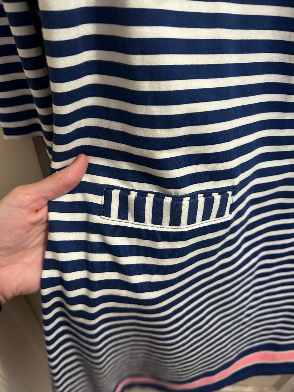 Lilly Pulitzer Irina French Terry Navy & White Striped Shift Dress Pink Trim - Picture 3 of 9